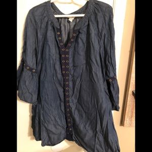 Denim tunic with bell sleeves